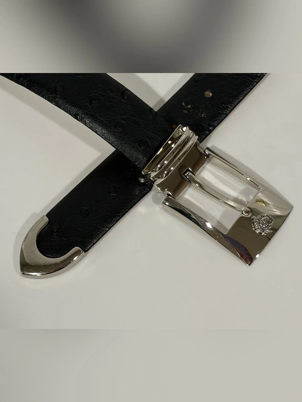 Galaxy Genuine Italian Black Embossed Leather Belt with Silver Buckle